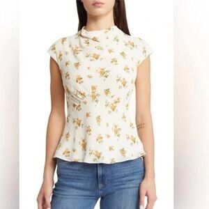 NWT Reformation Bettie Buttercream Yellow Floral Blouse Top Size 10